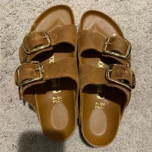 Birkenstock Women's Brown Sandals with Gold Big Buckles